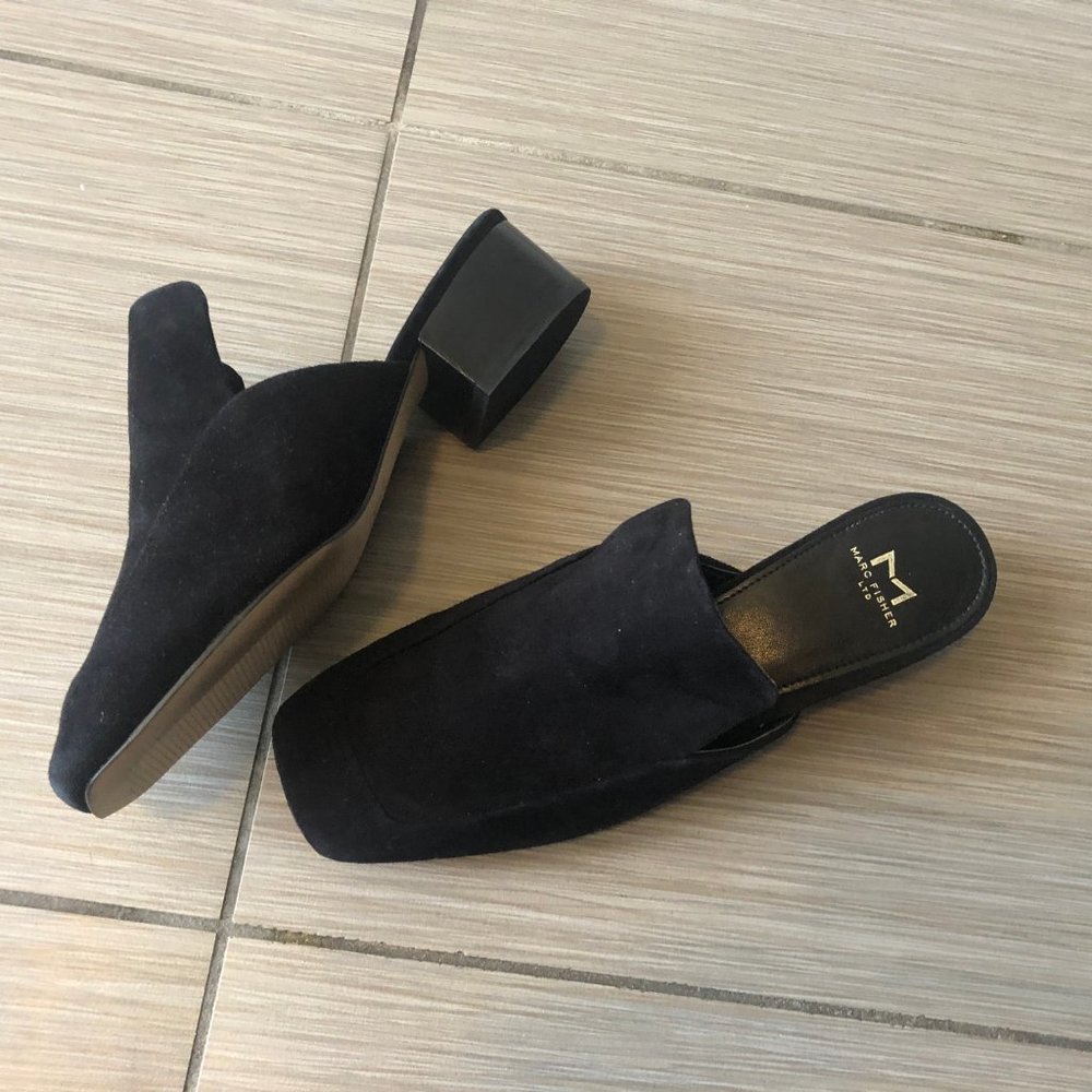 NEW Marc Fisher LTD Leather Suede Black Mule sz 6